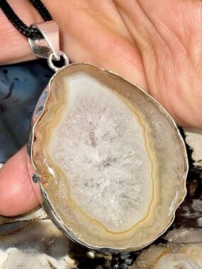 Large Yellow-Cream Botswana Agate Pendant 2 7/8”